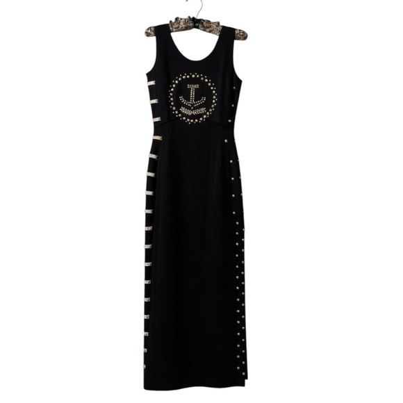 Cache Y2K Black Knit Bodycon Maxi Dress Studded Nautical Details Women’s Small - Picture 2 of 16